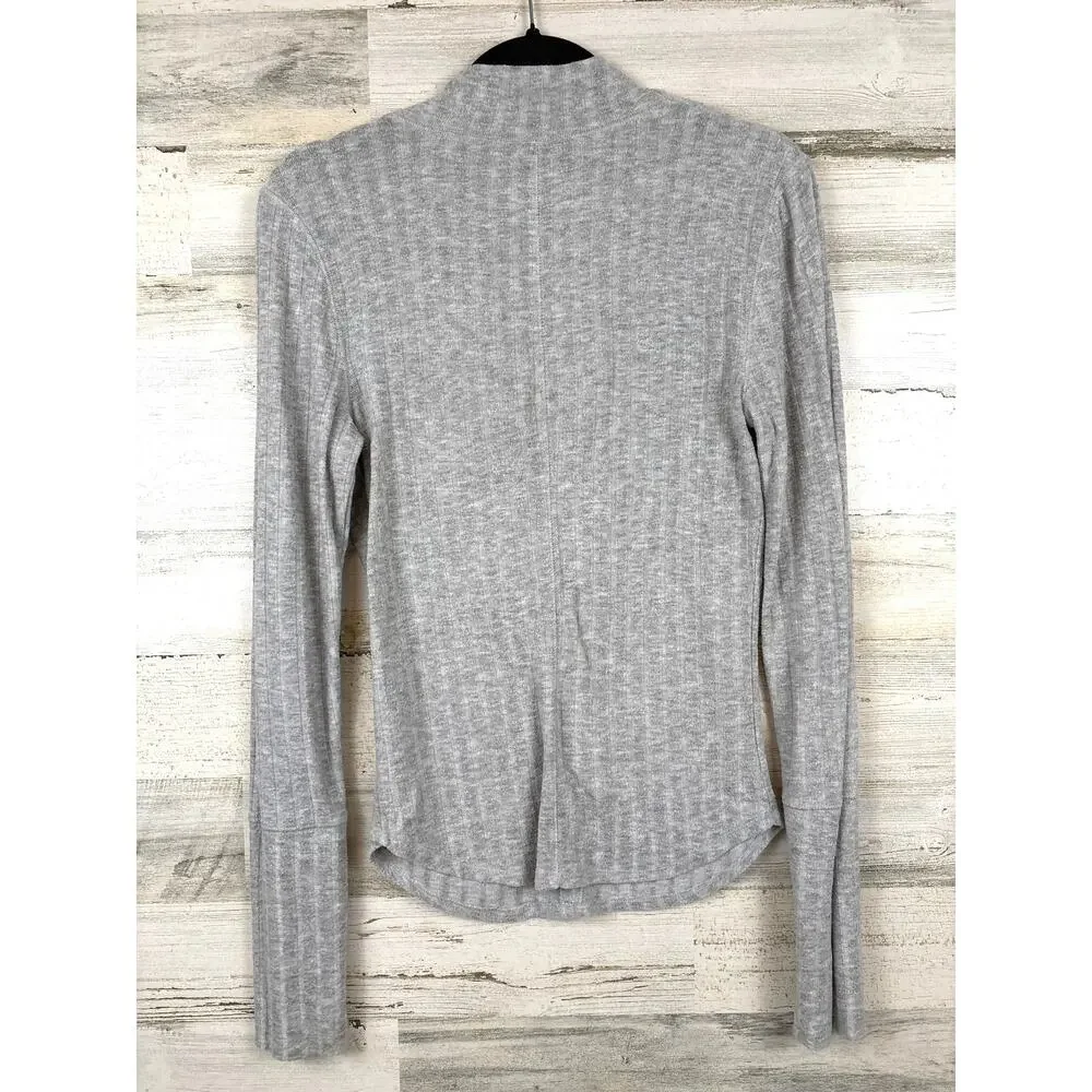 Intimately Free People Womens M Gray Ribbed V Neck Long Sleeve Cotton Top